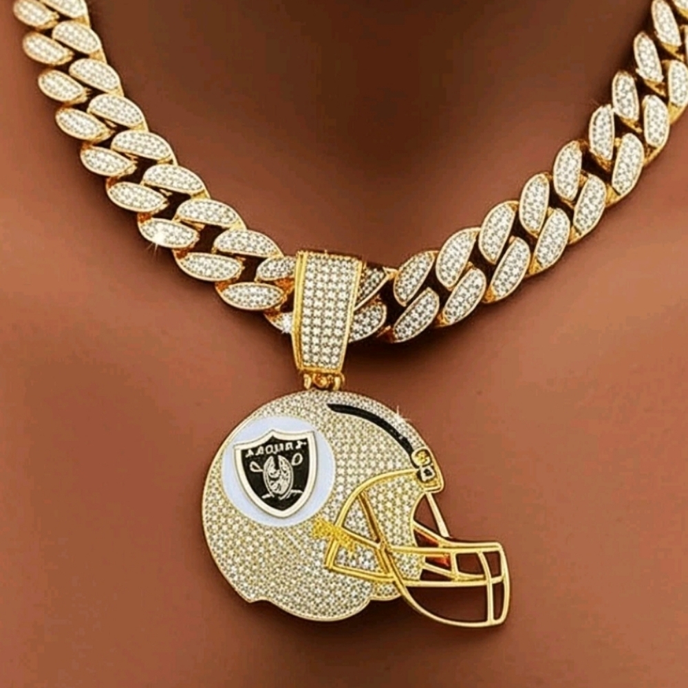 Raiders Football Helmet Cuban Chain Necklace OTHER TEAMS Avalable